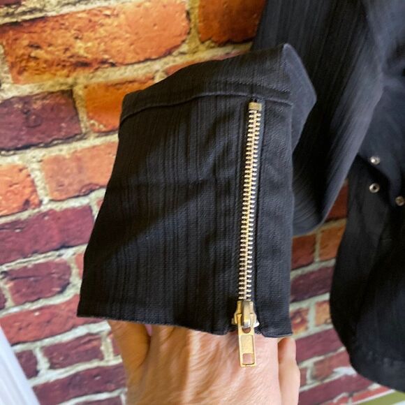 Kenzie Jean Black Faded Denim Biker Moto Grunge Jacket US 12 - Picture 7 of 10